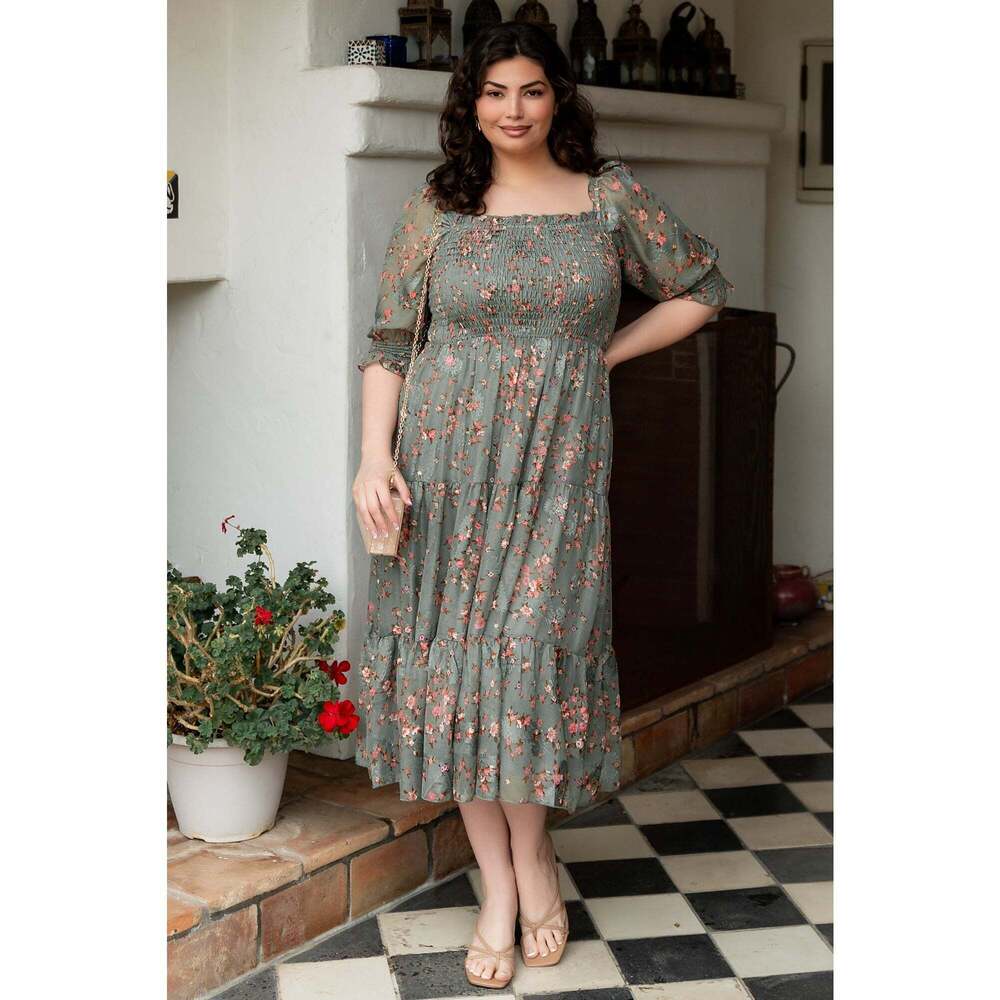 Baltic Born Fabian Jacquard Midi Dress | Eucalyptus + Pink Size LL